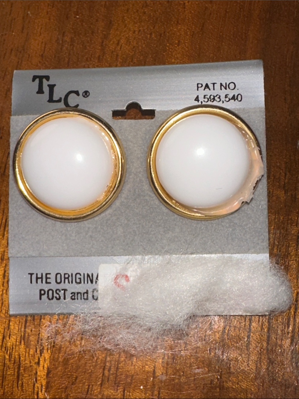 Vintage 70s/80s New on Card TLC White & Gold Dome Post Earrings